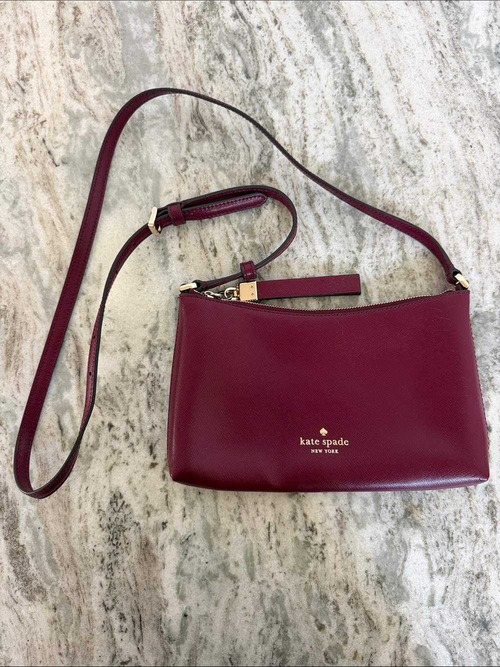 kate spade Burgundy Leather Crossbody with Gold-Tone Logo